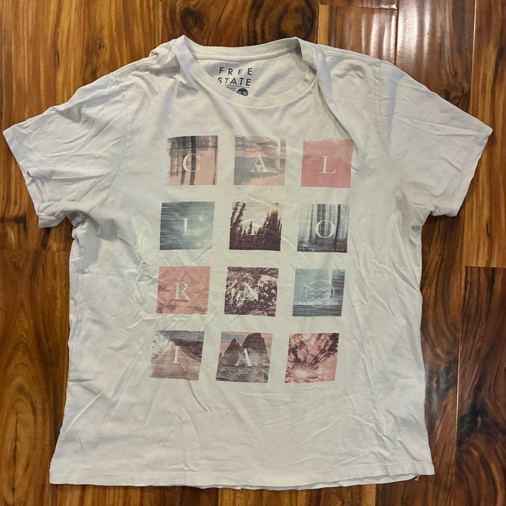 Free State California Graphic T-Shirt Men’s XL White Photo Grid West Coast